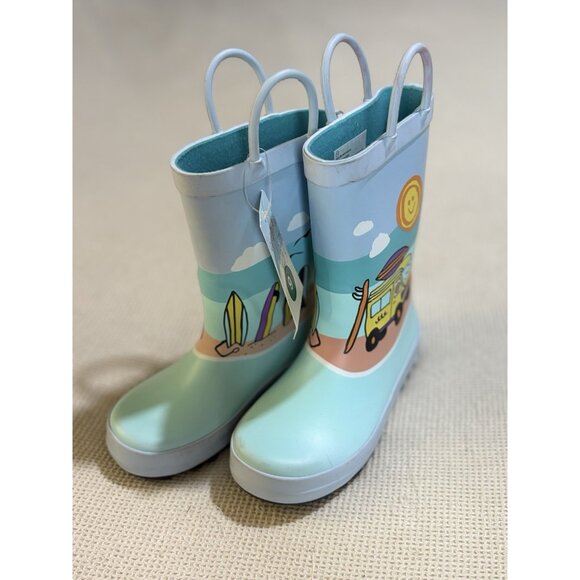 New Cat & Jack Rain Boots Size 9 Youth Girls Blue Fun Beach Graphics - Picture 3 of 8